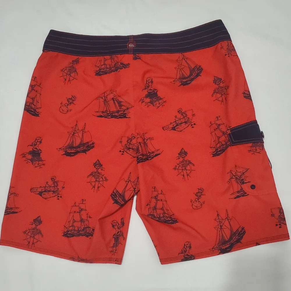 Quiksilver Red Nautical Print Board Shorts 36 Waist